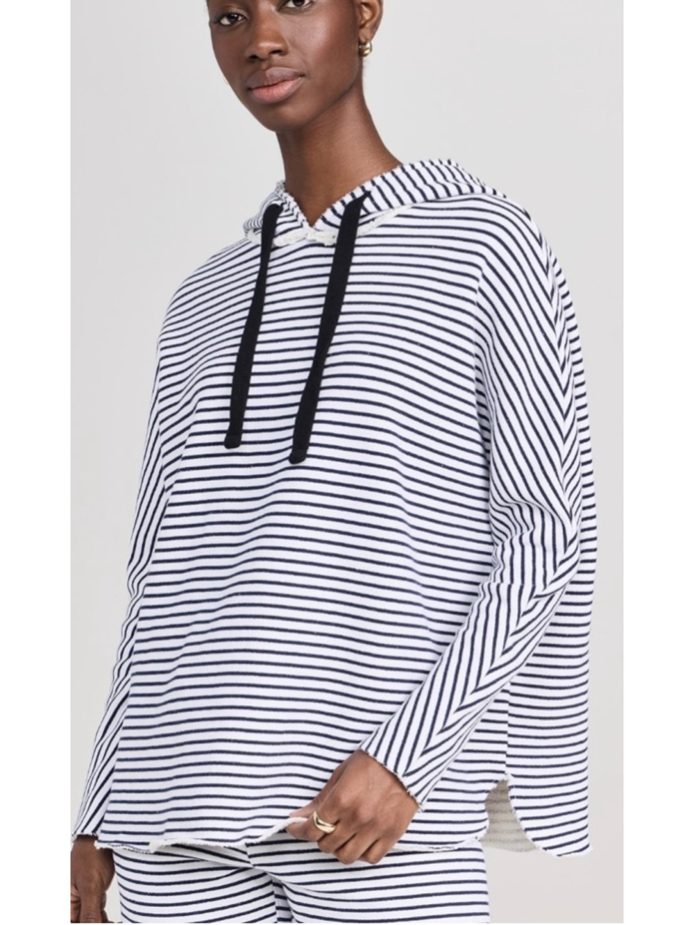 Frank & Eileen Kane Capelet Hoodie Navy Blue Stripes Size Small